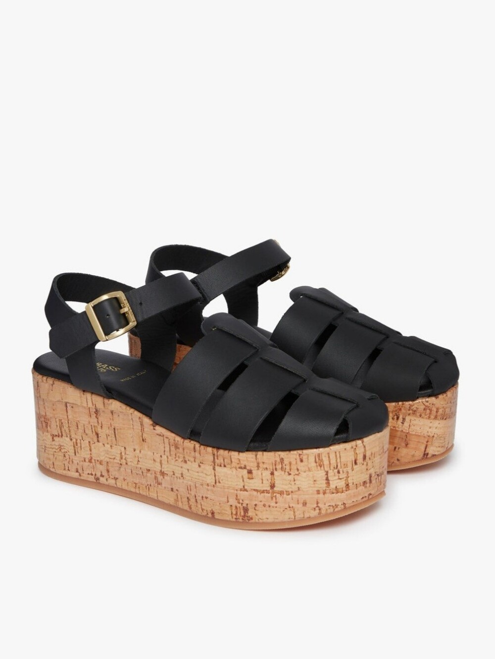 NWOT G.H. Bass & Co Helena Fisherman Platform Sandals Black Leather Cork Women 9